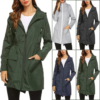 Kadın Kapüşonlu Ceket Ceket Cepler ile Su Geçirmez Hafif Yumuşak Kabuk Rüzgar Geçirmez Palto Kış Açık Yürüyüş Seyahat için