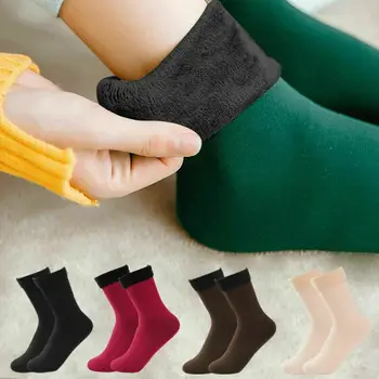 Kadın Kış Kar Botları Çorap Sıcak Termal Kalınlaşmak Polar Yumuşak Rahat Çorap Bayan Düz Renk Ev Kar Botları Kat Çorap 1 Çift