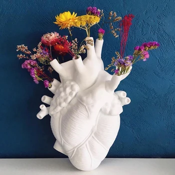 Kalp Şekli Çiçek Vazo Kurutulmuş Çiçekler Containrs Saksı Sanat Vazolar Reçine Vücut Heykel Masaüstü saksı Ev Dekor Süsleme