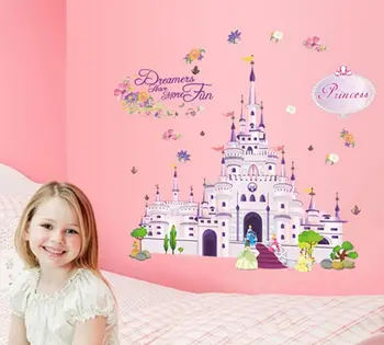 Karikatür Prenses Rüya kale duvar çıkartmaları Vinil Çıkartması Kız Odası Kreş Dekorasyon Duvar Kağıdı Duvar sanat posterleri