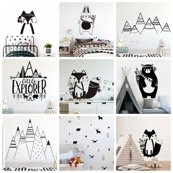 Karikatür Tribal Hayvanlar Vinil Duvar Sticker Çocuk Odası Dekorasyon İçin Bebek yatak odası dekoru Çıkartmaları Çıkartmaları Ayı Tilki sanat duvar kağıdı