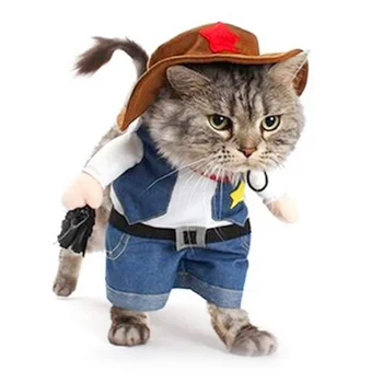 Kedi Kovboy Kostüm Şapka Kediler için Küçük Köpekler Pet Kostüm Cosplay Şapka Komik Kedi Aksesuarları Köpek Giysileri Takım Elbise Köpekler Kediler için giyim