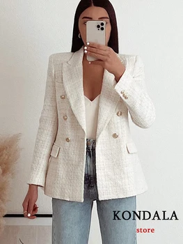 KONDALA Ofis Bayan Kadın Ceketler Kruvaze Tüvit Blazer Mont Moda 2022 Sonbahar Kışlık Mont Kadın Dış Giyim Chic Tops