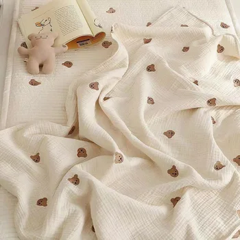 Kore Yenidoğan Bebek Erkek Kız Battaniye Pamuk Sıcak Yorgan Peçe Karikatür Ayı Toddler Battaniye Musline Kundak 90X125 cm