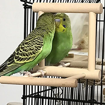 Kuş Ayna Ahşap Levrek İnteraktif Asılı Oyuncak Oyunu Papağan Budgie Parakeet Cocker Conure Finch Budgie Kuş Malzemeleri