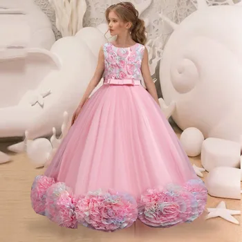 Kız Elbise Petal Prenses Uzun Resmi İlk Communion Çocuk Parti Zarif Çocuklar Düğün Doğum Günü Elbise Akşam 12 13 Vestidos