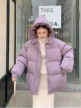 Kış Ceket Kadınlar için 2022 Mont Elbise Kadın Kısa Ceket Kış Kalın Kapşonlu Pamuk Yastıklı Kadın Kore Gevşek Bayanlar Dış Giyim