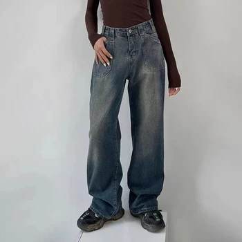 Lucyever Yüksek Bel Baggy Kot Kadın Moda Streetwear Cepler Denim kargo pantolon Kadın 2022 Yeni Rahat Gevşek Geniş Bacak Pantolon