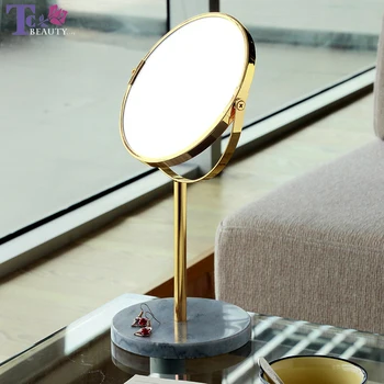 Makyaj aynası Masaüstü Aynalar Altın / Gül Altın 3X Büyütme Metal + Mermer Üretim makyaj masası aynası En İyi noel hediyesi