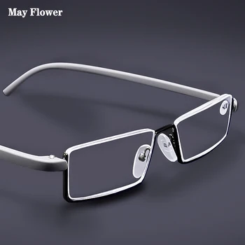 Mayıs Çiçek Metal mavi ışık gözlük Erkekler Gri Yarım çerçeve Gözlük Hipermetrop TR90 Gözlük Büyüteç lensler görüş artı
