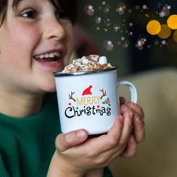 Merry Chrismas Yaratıcı Çocuklar Sıcak Çikolata Kakao kahve fincanları çay bardağı Içecekler Tatlı Süt Emaye Kupalar Kolu Drinkware Noel Hediyeleri