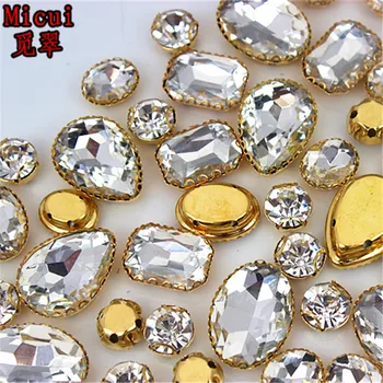 Micui 30 ADET Cam Rhinestones Dikmek Altın Bakır Pençe Kristal Pençe Taklidi Glitter Strass Giysi İçin MC735