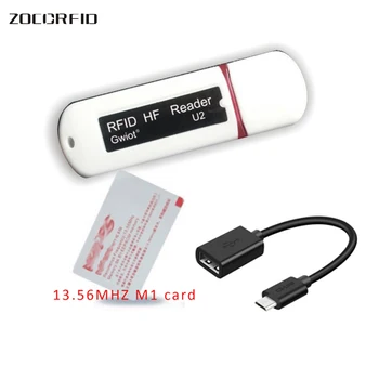Mini USB RFID 13.56 MHZ IC NFC Kart Okuyucu desteği Windows / android / I ücretli + 2 adet kart ISO14443A