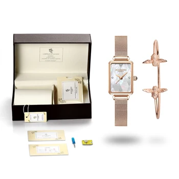 Moda Kabuk Arama kadın saat hediye Kutusu Paketi paslanmaz çelik şerit Gül Altın Zarif Kadın Bilek Saatler Arı Bilezik