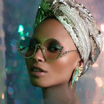 Moda kadın Yuvarlak Elmas Güneş Gözlüğü Erkekler 2021 Yeni Lüks Kadın Oval Kristal Retro Gözlük Taklidi Shades Gözlük UV400