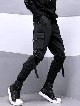 Moda Siyah Kargo pantolon Kadın Erkek Yaz Hip Hop Streetwear Harajuku Cepler Harem Pantolon Joggers Pantolon