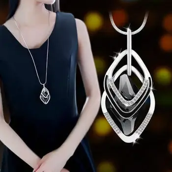 Moda uzun bölüm altı yıldızlı kazak zincir kolye Güzel takı Kristalleri Avusturyalı kadın giysileri sallanan takı
