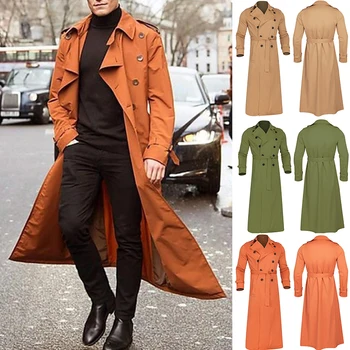 Moda Uzun İnce Erkek Trençkot Dış Giyim Kış Yaka Palto Parka Ceketler Vintage Rüzgarlık Sıcak Gevşek trençkotlar Erkek