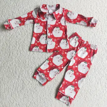 Noel Baba Kar Tanesi Kırmızı Pijama Noel Bebek Kız Kıyafet Kış Fırfır Hırka Düğme Pijama Pantolon Rahat 2 Parça Set