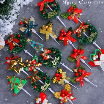 Noel Çelenk Noel Ağacı Kek Dekorasyon Çim Daire Küçük Çan Kek Topper Çocuklar Favor Merry Christmas Hediyeler Dekorasyon Kartı