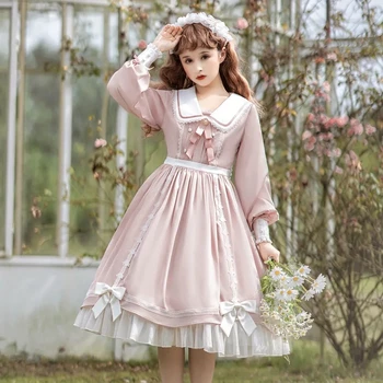 NONSAR Retro OP Lolita Elbise İçin Yumuşak Kız Sonbahar Bahar Kadın Uzun Kollu Prenses Yay Elbise