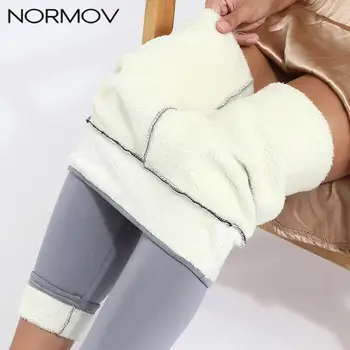 NORMOV Kadın Pantolon Sıcak Kış Kalın Kadife Legging Yüksek Bel Tayt Sıkıştırma Kalın Kuzu Yün Pantolon Soğuk Dayanıklı Pantolon