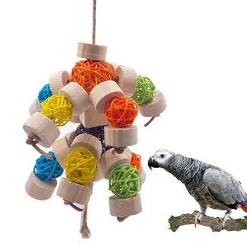Papağan Oyuncak Ahşap Çiğnemek Oyuncak Renkli Rattan Topu Blok Knot Yırtılma Oyuncak Kuş Kafesi Aksesuarları Kuş Oyuncak