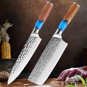 Paslanmaz Çelik şef bıçağı seti Dövme Yapışmaz Profesyonel Keskin Santoku Yardımcı Cleaver Meyve Sebze Mutfak Bıçakları