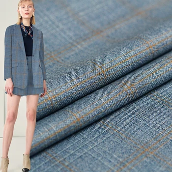 Pearlsilk Japon Sis Mavi Ekose Kamgarn Yün Kumaşlar %100 % Yün Malzemeler Sonbahar Kadın Pantolon Takım Elbise Dikiş Kumaş Ücretsiz Kargo