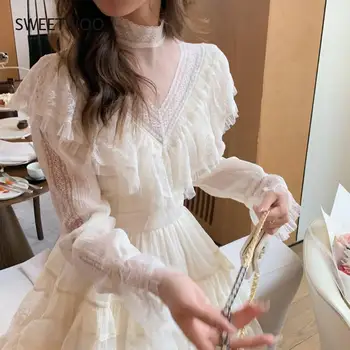 Peri elbisesi Kayma Örgü Beyaz Midi Elbise Kadın Fırfır Kapalı Omuz Seksi Parti Elbiseler Kadınlar için 2022 Kore Plaj Uzun