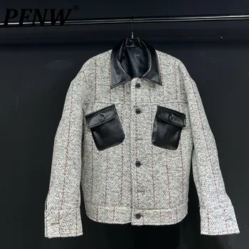 PFNW Sonbahar Kış erkek Moda Çift Taraflı Pu Deri Ceketler Üst Kalınlaşmak Ekleme Düğmesi Rahat Streetwear Gelgit Ceket 12A7228