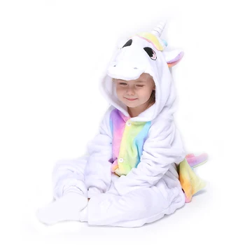 Renkli Unicorn Çocuklar Kigurumis Onesie Pijama Çocuk Pijama Gecelik Pazen Düğmesi Kız Erkek Giyim Fuuny Parti Tulum