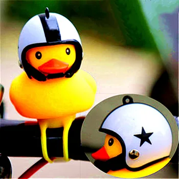 Sarı kırık rüzgar küçük ördekler bisiklet ördek çan ile ışık sert şapka kask bisiklet ekipmanları MTB ışık bisiklet gidon halka boynuz