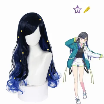 Shiraishi Bir Cosplay peruk uzun 70 cm mavi degrade kıvırcık saç ısıya dayanıklı sentetik saç Ücretsiz 2 saç klipler + 10 yıldız başlık