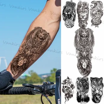 Siyah Aslan Kaplan Baykuş Kurt Geçici Dövmeler Erkekler İçin Önkol Kadın Gül Çiçek Kafatası Orman Yılan Sahte Dövme Etiket Kol Dövmeler