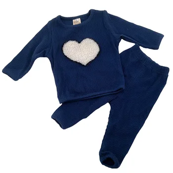 Sonbahar Bebek Erkek kız Giyim Setleri 2 adet kalp Uzun Kollu Kazak Tişörtü Tops + uzun pantolon Eşofman Güz Kıyafetler çocuklar