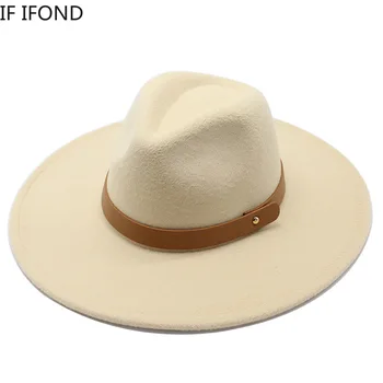 Sonbahar Kış Avrupa Amerikan Büyük kenar fötr şapka Geniş Ağız Kadın Faux Yün Üst Caz Şapka