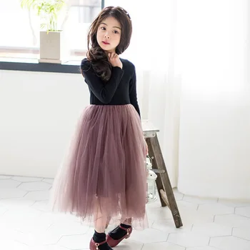 Sonbahar Kış Çocuk Siyah Uzun Kollu Kazak Elbiseler 3-12 Yıl Kız Elbise Rahat Sıcak Kalın Peluş Etek Çocuk Kadife Vestido
