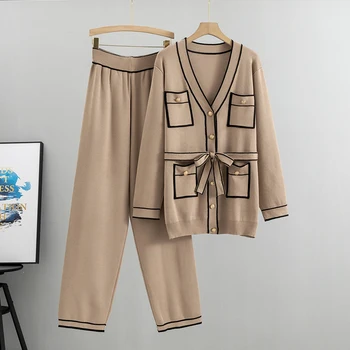 Sonbahar Zarif Pantolon Takım Elbise İki Adet Kıyafetler Ofis Bayan Uzun Kollu Ceket Takım Elbise 2022 Kadın Rahat Geniş Bacak Pantolon Seti