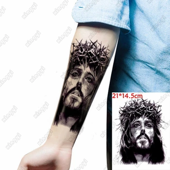 Su geçirmez Geçici Dövme Etiket İsa Kurt Tüy Flaş Dövmeler Kadın Savaşçı Taç Vücut Sanatı Kol Sahte Dövme Erkekler
