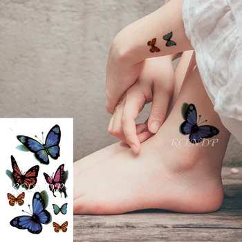 Su geçirmez Geçici Dövme Çıkartmalar 3D Renk Kelebek Böcek Hayvan Sahte Dövme Flaş Dövme Vücut Sanatı Kız Kadın Erkek Çocuklar için
