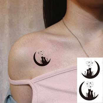 Su geçirmez TemporaryTatoo Sticker Coupl Yıldız Ay Kedi Kalp Sanat Dövme WaterTransfer Sahte Flaş Dövme Adam Kadınlar İçin