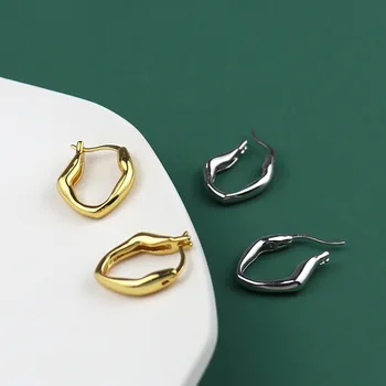 Sıcak Avrupa ve Amerika'da Minimalist Geometrik Hoop Küpe Kadınlar için Otantik 925 Gümüş Küçük Basit Kulak Çemberler Güzel Takı