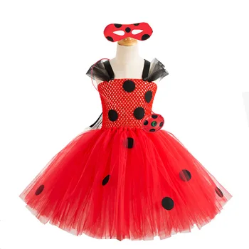 Toptan Yeni Prenses Elbiseler Kızlar için Karikatür Uğur Böceği Kız Elbise Güzel çocuk giyim Sevimli Festivali Performans Giyim