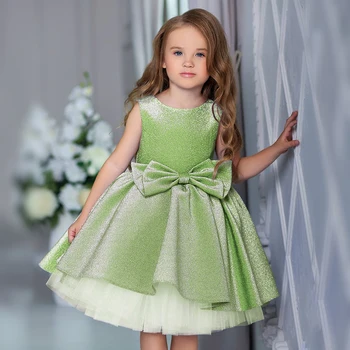 Tül Tutu Prenses Elbiseler İçin 4-10 Yıl Doğum Günü Partisi Çocuklar Büyük Yay Balo Kostüm Zarif Sequins Olaylar Balo Giyim