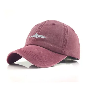Unisex Kap Düz Renk Yıkanmış pamuklu beyzbol şapkası Köpekbalığı Nakış Erkekler Kadınlar Casual Ayarlanabilir Açık Kamyon Şoförü Snapback Şapka