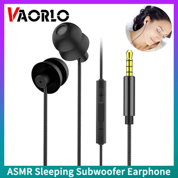VAORLO ASMR Uyku Kulaklık Subwoofer Hifi Kablolu mikrofonlu kulaklıklar 3.5 mm AUX Kulak Müzik Bas Gürültü Iptal Kulakiçi