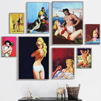 Vintage Film Seksi Severler Tuval Resimleri Yat Sigara Sarışın Kız Posterler Baskı Duvar Sanatı Oturma oda duvar dekoru Cuadros