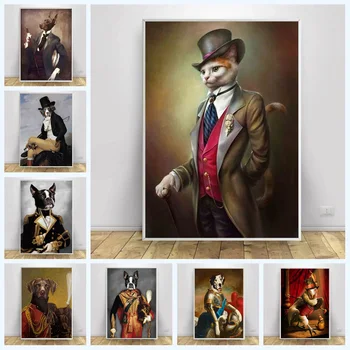 Vintage Stil Hayvanlar Tuval Boyama Kuş Kedi Köpek Portre Posterler ve Baskılar İskandinav Duvar sanat resmi Oturma Odası Dekor Quadro
