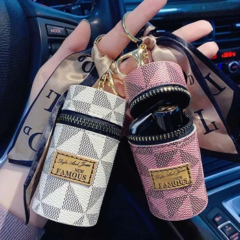 Yaratıcı lüks deri ekose ruj çanta anahtarlığı moda zarif saklama çantası anahtarlık kadın çantası araba anahtarlık kolye hediye